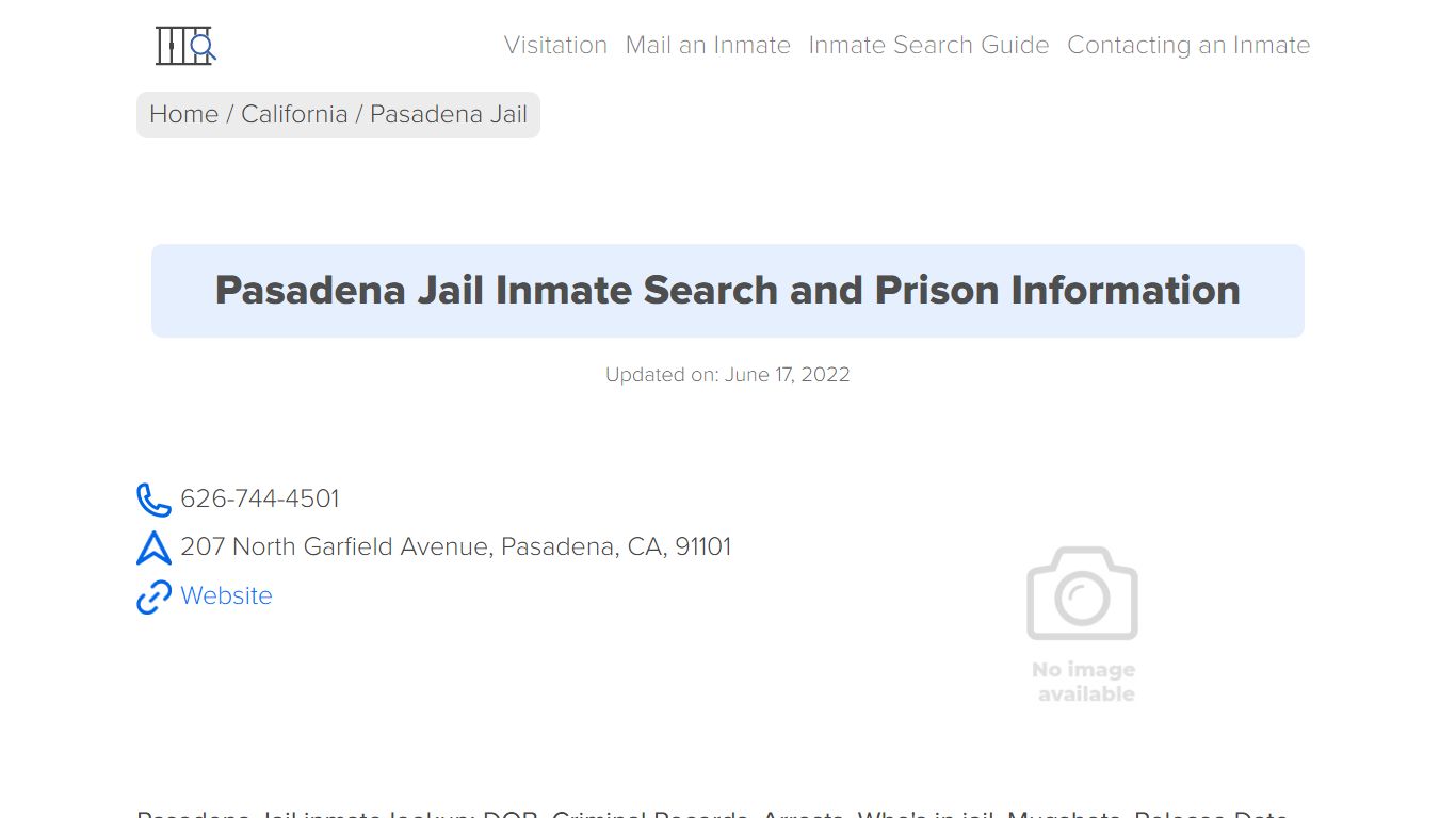 Pasadena Jail Inmate Search, Visitation, Phone no ...